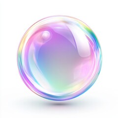 A single, iridescent soap bubble against a white background with a soft shadow.