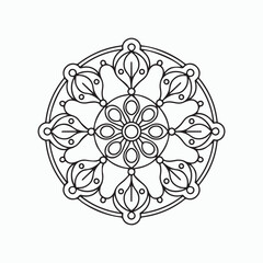 easy floral mandala design with clean lines for Kids coloring book page