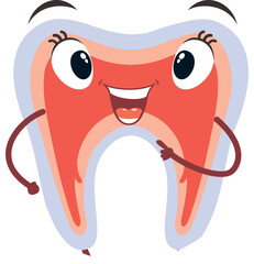 A cartoon tooth with a smile on its face