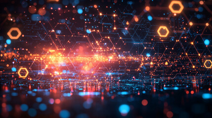 Obraz premium A futuristic background featuring interconnected circles and glowing lines, creating a sleek digital design with a high-tech, modern feel.