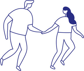 Stylized vector art line hand drawn couple in love silhouette isolated.