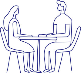 Stylized vector art line hand drawn happy couple  silhouette isolated. Man and woman