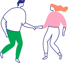 Stylized vector art line hand drawn happy couple  silhouette isolated. Man and woman