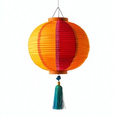 Obraz premium A vibrant, traditional paper lantern featuring orange, red, and teal colors, perfect for festivals and decorations.