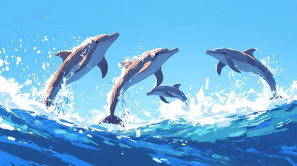 Naklejka premium Joyful Dolphins Leaping in the Ocean Waves