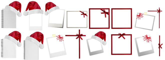 collection of Christmas objects. ribbon, Santa hat