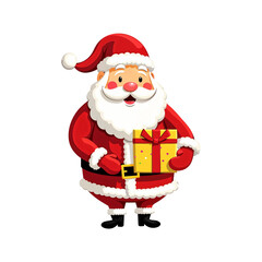cartoon drawn Santa Claus with gift box isolated on transparent background. Santa png. Christmas. New year