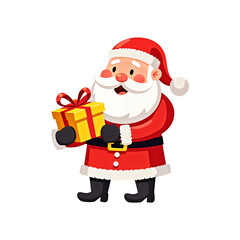 Fototapeta premium cartoon drawn Santa Claus with gift box isolated on transparent background. Santa png. Christmas. New year