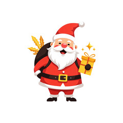 cartoon drawn Santa Claus with gift box isolated on transparent background. Santa png. Christmas. New year