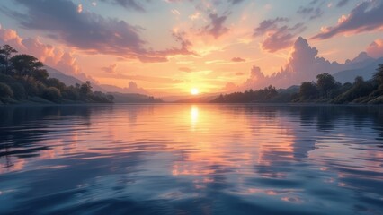 Long exposure captures a stunning river sunset.