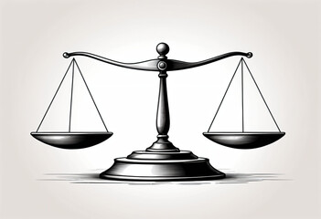 scales of justice, balance scale symbolizes balance and justice, simple pencil drawing, simple line style, isolated background