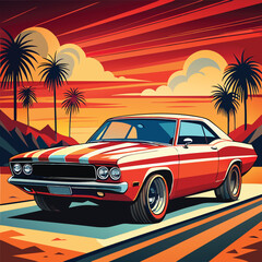 Vintage Muscle Car Vector Art Illustration Background