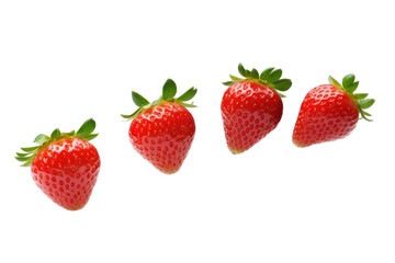 Set of strawberries floating in the air isolated on white background
