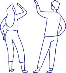 People standing back view silhouette. Stylized vector line person isolated. Human body