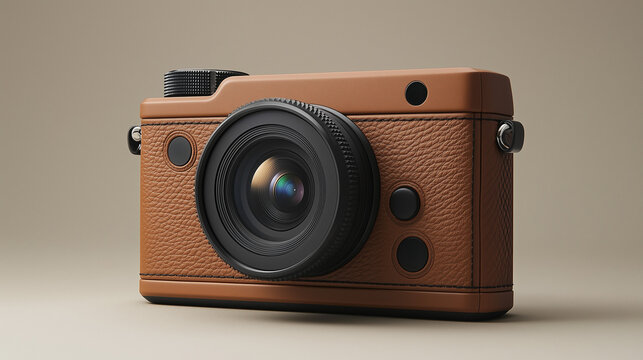 Vintage Camera Charm: A close-up shot of a classic, brown leather-covered camera, capturing the timeless elegance of photography. The soft, muted tones evoke a sense of nostalgia and craftsmanship. 