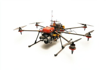 An advanced drone showcased in a clean and minimalistic style. This unique flying machine is perfect for aerial photography and surveying projects. Generative AI