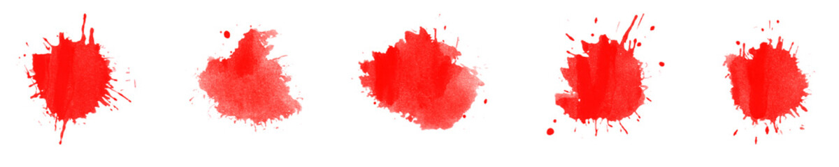 5 Wasserfarbe Kleckse mit roter Farbe