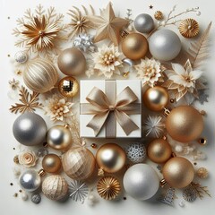 christmas background with balls and gift box