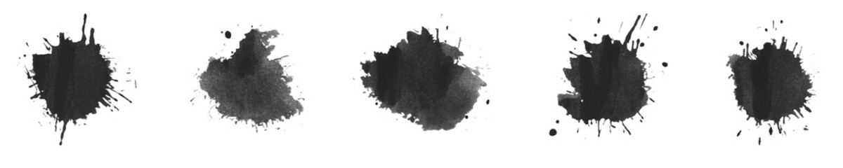 5 Wasserfarbe Kleckse mit schwarzer Farbe
