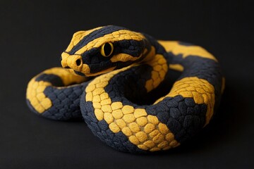 Obraz premium Fabric snake crafted with cotton, wool, felt, and plush materials, showcasing intricate details and vibrant colors against a dark backdrop