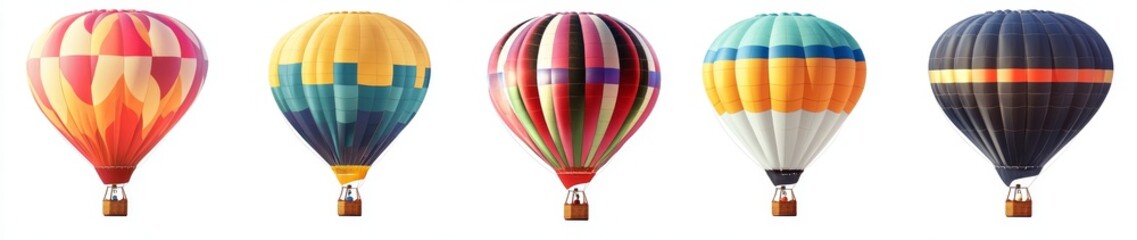 Five Colorful Hot Air Balloons Isolated on a White Background.