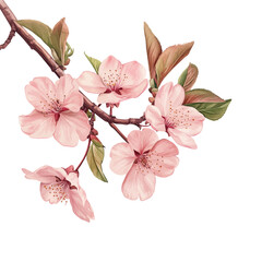 Branch of sakura with flowers and leaves on white background. Cherry blossom spring design. Vector illustration © Rimsky