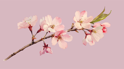 Collection of сherry blossom flowers and branches in vector watercolor style