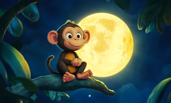 Cartoon monkey moon and stars sleep cute animal