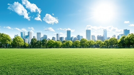 City skyline with green parks and eco friendly architecture
