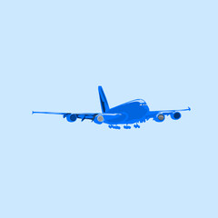 an airplane with a bright blue sky background