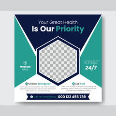 Medical healthcare social media post design and doctor template