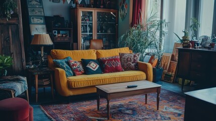 Cozy and Stylish Living Room with Colorful Accents and Decor