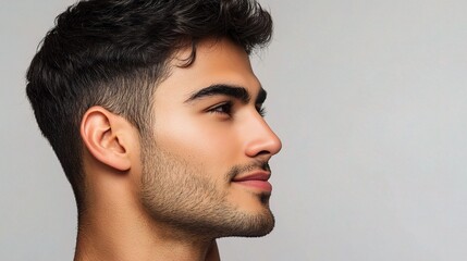 Naklejka premium Male Profile Portrait with Stylish Hair and Smooth Skin Texture