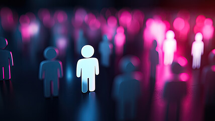 Glowing abstract figures representing people in crowd