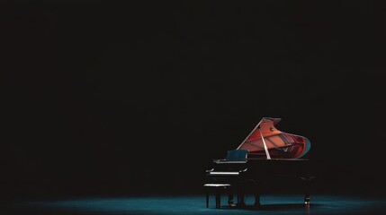 A grand piano Over black Studio Background.
