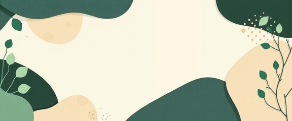 Fototapeta premium Minimalist serene backdrop with soft shapes and botanical details. 
