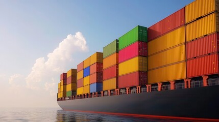 Fototapeta premium Shipping container movement ocean waters environmental consideration industrial transport wide-angle view global trade awareness