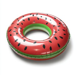 Inflatable watermelon pool float isolated on white background.