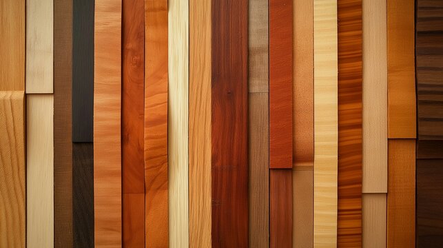Assorted wooden planks displaying a spectrum of warm, earthy tones and diverse textures.