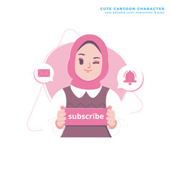 subscribe concept cute cartoon character