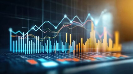 Digital data visualization with colorful graphs and charts representing analytics.