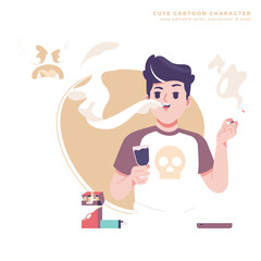 bad habit smoking cute cartoon illustration
