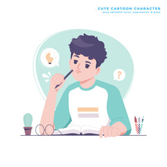 confuse boy cute cartoon character