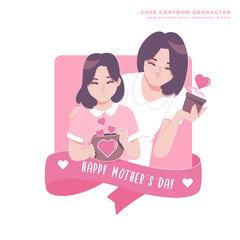 happy mothers day cute cartoon illustration