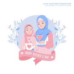 happy mothers day muslim cartoon illustration