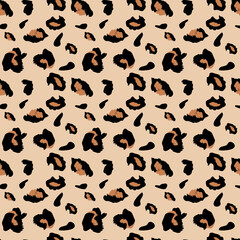A seamless Background of Leopard atterns on cream background. Wildlife seamless repeat vector illustration textile style for clothes and fashion concept.