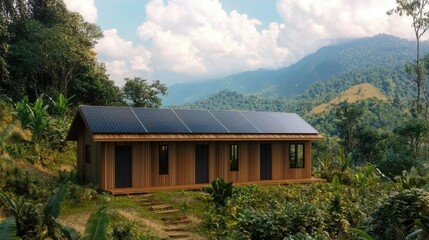 Sustainable living solar-powered house in nature eco-friendly design mountain environment green building concepts