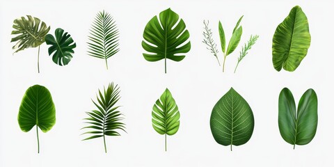 Obraz premium Collection of green leaves isolated on white background.