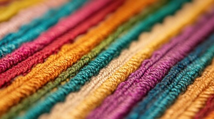 Fototapeta premium Colorful piece of fabric with a rainbow of colors. The colors are bright and vibrant, creating a cheerful and lively mood. The fabric is made up of many different colored threads