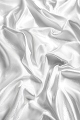 White fabric with a pattern of waves is displayed. The fabric is smooth and has a subtle texture, giving it a luxurious appearance. The waves are arranged in a way that creates a sense of movement